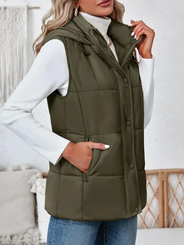 Miniatura 3 de Danedvi Chaleco acolchado sin mangas con cremallera para mujer, con cuello alto, con bolsillos
