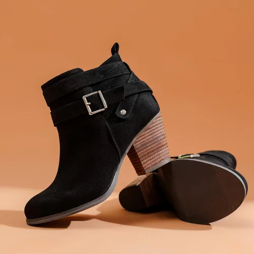 Miniatura 6 de Luoika Botines anchos para mujer, tacón medio extra ancho con cremallera lateral.