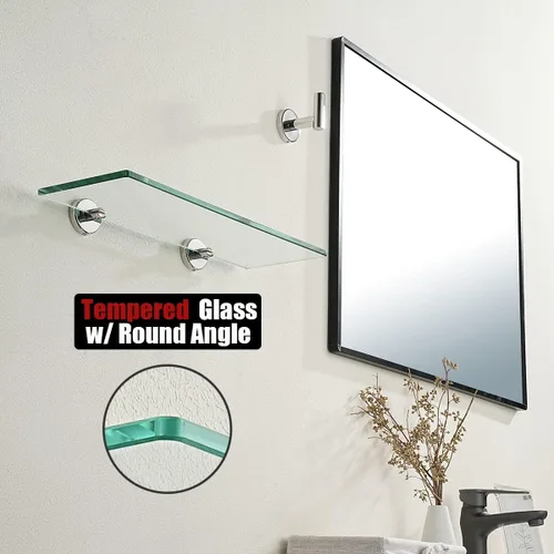 Miniatura 6 de JQK Estante de cristal para baño cromado, almacenamiento de ducha de vidrio templado de 16 x 5 pulgadas, montaje en pared cromado pulido de acero