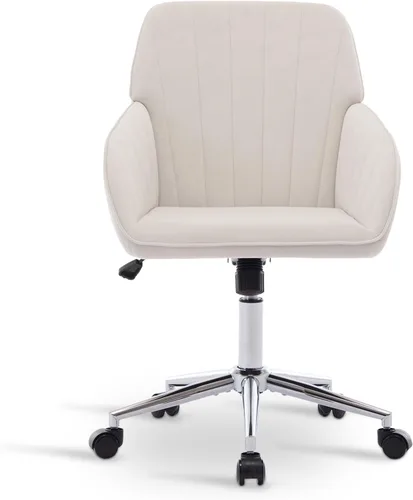 Miniatura 12 de Silla de tocador de terciopelo con ruedas, silla giratoria de maquillaje de altura ajustable, silla de escritorio pequeña sin brazos para Blanco-2
