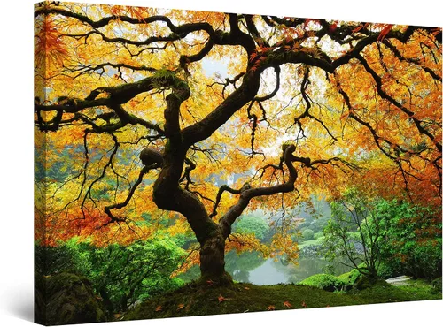 Miniatura 36 de Startonight Lienzo decorativo abstracto para pared, pintura del árbol de la vida amarillo, impresión grande estirada, moderna para dormitorio o sala