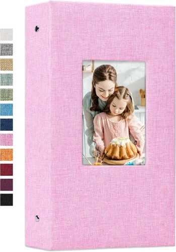Vienrose - Álbum de fotos de lino con 300 bolsillos de 4 x 6 pulgadas, cubierta de tela, para bodas, familias, aniversarios y bebés Rosa
