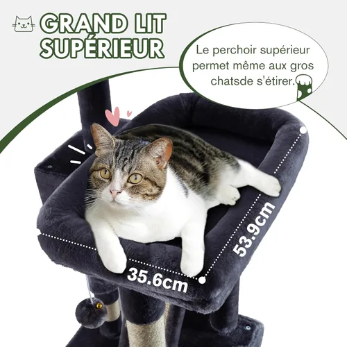 Miniatura 5 de MUTICOR Árbol para gatos de 66 pulgadas de varios niveles, grande, para interiores, con felinos grandes/perchas de felpa Gris oscuro