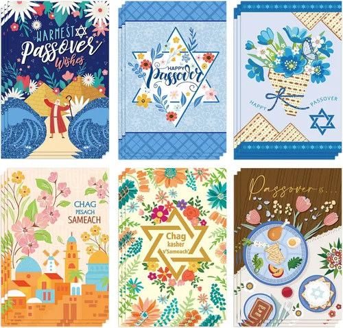 Miniatura 7 de 24 juegos de tarjetas de felicitación de Pascua con sobres, tarjetas de felicitación de Pascua, tarjetas de pesaj, regalos de vacaciones judías