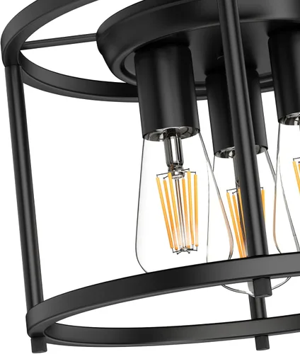 Miniatura 8 de Lámpara de techo semiempotrada de granja, lámpara de techo industrial negra para cocina, estilo rústico, vintage, montaje en techo, 3 luces, lámpara