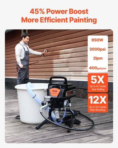 Miniatura 2 de VEVOR - Pulverizador de pintura sin aire de pie de 950W, pulverizador eléctrico sin aire de alta eficiencia de 3000 PSI, pulverizadores de pintura
