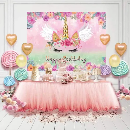 Miniatura 4 de Fondo de unicornio rosa para fotografía de 5 x 3 pies, diseño de unicornio rosa con temática de unicornio, decoración de fiesta de cumpleaños
