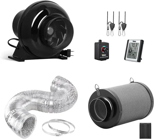 Miniatura 10 de iPower - Ventilador en línea de 4 pulgadas, filtro de carbono de aire, conductos negros de 2.4 m, controlador de velocidad, gancho de cuerda