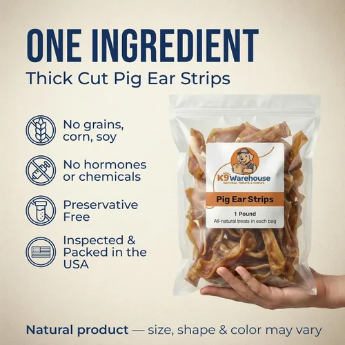 Miniatura 7 de K9warehouse Orejas de cerdo para perros, a granel natural, tiras de orejas 100% de cerdo para perros, alternativa a los masticables de cuero crudo