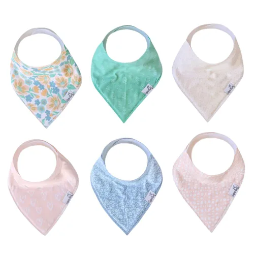 Copper Pearl Juego de 6 baberos de algodón suave para bebé para babeo y dentición, baberos absorbentes para niña, ajustable para recién nacidos a