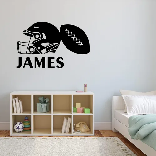 Casco de fútbol americano con letrero individual para decoración de habitación de niño, calcomanías de pared de fútbol americano personalizadas,