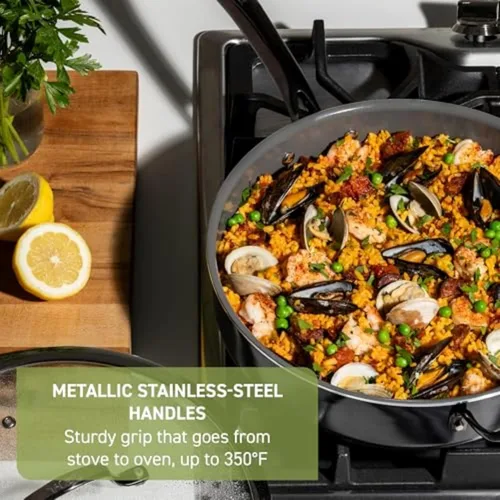 Miniatura 4 de T-Fal Preserve - Juego de 2 sartenes antiadherentes de cerámica, 8.5" y 11", apto para horno y parrilla hasta 350°F, tecnología InoCeram Glide, Negro