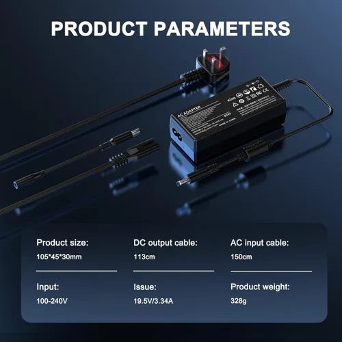 Miniatura 3 de Cargador de laptop de 65 W para Dell Inspiron 15 14 13 11 17 3000 5000 7000 Latitude - Doble punta de 0.177 in y 0.291 in incluido - Cable de fuente