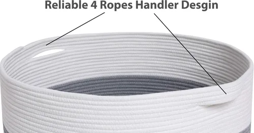 Miniatura 8 de Cesta grande de cuerda de algodón de tamaño máximo de 24 x 24 x 17 pulgadas, cesta de almacenamiento extragrande, cesta de lavandería tejida, Gris