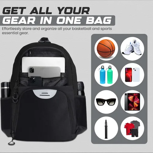 Miniatura 5 de Bolsa deportiva de fútbol y baloncesto con bomba de pelota - Mochila de baloncesto con compartimento separado para pelota y portazapatos, bolsa