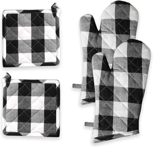 Miniatura 14 de Oven Mitt (7"x13") & Pot Holder (8"x8") 100% Cotton Set of Heat Resistant Oven Gloves & Hot Pads for Gifts, BBQ, Cooking, Baking, Thanksgiving