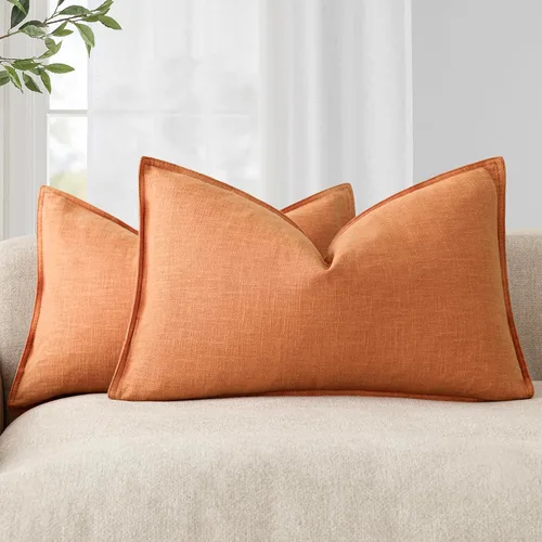 Miniatura 83 de Foindtower Paquete de 2 fundas de almohada decorativas de lino y liso, funda de cojín decorativa suave, estilo bohemio campestre para silla, sofá