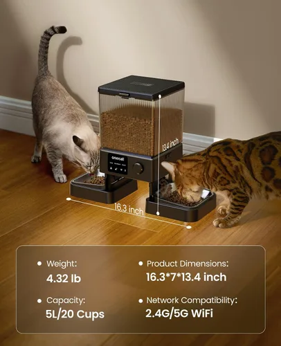 Miniatura 9 de oneisall Comedero automático para gatos con WiFi 5G, dispensador automático de comida para gatos para 2 gatos y mascotas pequeñas, dispensador