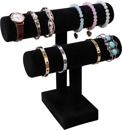 Wudygirl Soporte de terciopelo para pulsera, 2 soportes para joyas, organizador para pulseras, relojes, collares, regalo para niñas y mujeres (negro