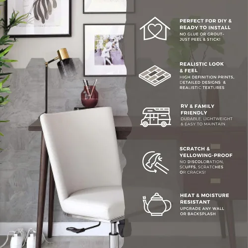 Miniatura 4 de Avant Decor 30 azulejos Textura de piedra hexagonal compuesta de piedra Pelar y pegar cocina en muro para pegar en la pared, fácil instalación