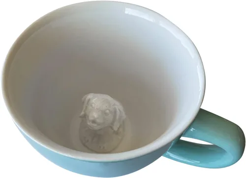 Miniatura 4 de Creature Cups - Taza de cerámica con diseño de perro (11 onzas, exterior verde agua) - Taza con animal 3D oculto en su interior - Taza de cachorro