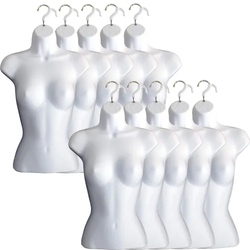 Miniatura 26 de Maniquí femenino con espalda hueca y cuerpo apilable con ganchos para colgar para exhibición de camisetas, encimera, ferias de manualidades, fotos