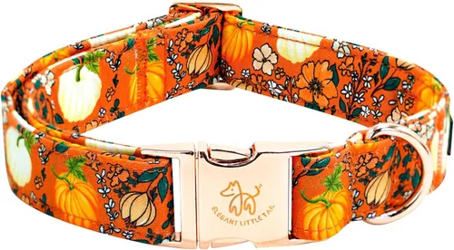 Miniatura 30 de Elegant Little Tail - Collar para perro de otoño, collar floral naranja duradero para perros medianos, ajustable para mascotas macho o hembra