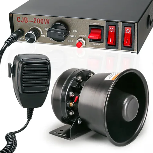 Miniatura 10 de Sistema PA de sirena de emergencia de advertencia policial de 12 V, 200 W, 9 tonos [altavoz de diseño de 180°] [125-135 dB] [micrófono de mano]