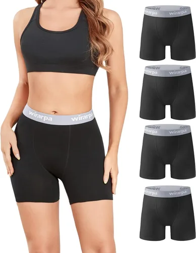 wirarpa Calzoncillos tipo bóxer para mujer, ropa interior de algodón, antirozaduras, pantalones cortos de 5.5 pulgadas de entrepierna, paquete de 4
