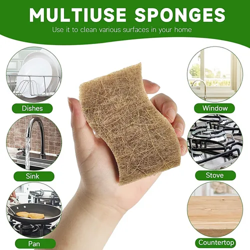 Miniatura 5 de Paquete de 10 esponjas naturales biodegradables para cocina, esponja compostable de celulosa y nuez de coco, esponjas ecológicas de secado rápido