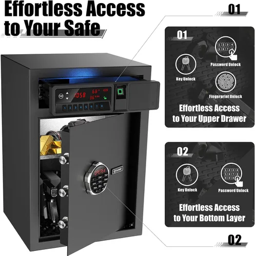 Miniatura 3 de Z ZLJUAN Caja de Seguridad con Gaveta Deslizante y Pantalla LCD de Temperatura, Humedad, Hora, Seguridad Electrónica para el Hogar para Dinero