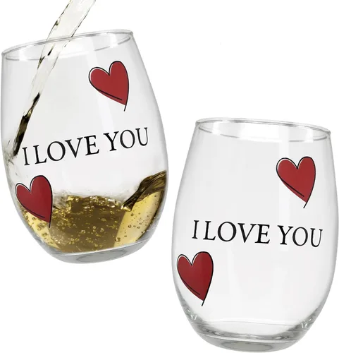 Miniatura 8 de Lovers - Juego de 2 copas de vino sin tallo con corazones decorativos, copas de vino románticas de Mr & Mrs His and Hers, regalo para parejas
