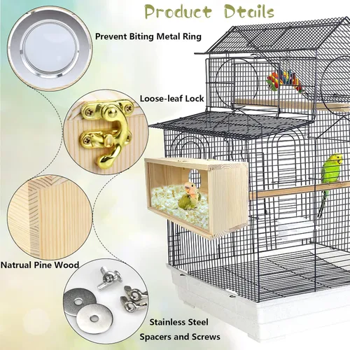 Miniatura 4 de Caja de anidación de periquitos CooShou, nido natural de pino para cacatúas, caja de cría de pájaros, casa transparente acrílica con tablero