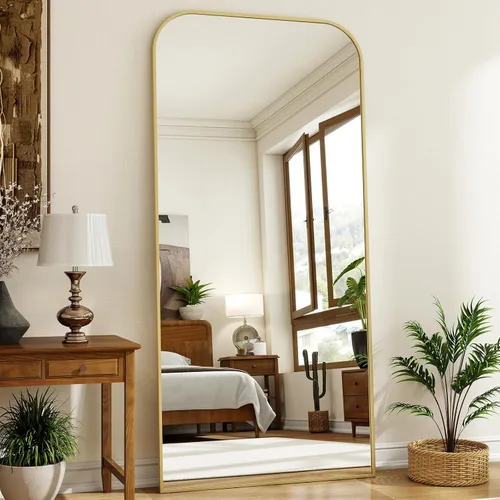 Miniatura 18 de Espejo de cuerpo entero de 56 x 21 pulgadas - Espejo grande de pie y montable en pared con marco de aluminio resistente, diseño de parte superior