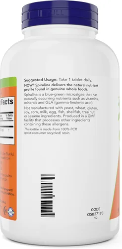 Miniatura 3 de NOW Foods Tabletas de espirulina orgánica de 1000 mg – 300 unidades (paquete de 2) – Sin OGM, suplemento alimenticio integral súper verde