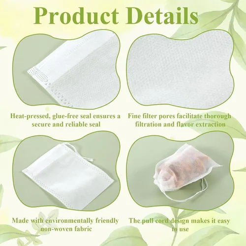 Miniatura 5 de SHENLIU 2400 bolsas de té desechables a granel para té de hojas sueltas, cordón, bolsas de café vacías, filtro infusor, bolsas de té vacías