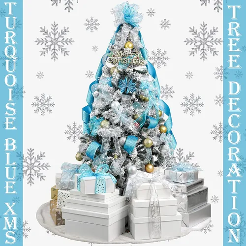Miniatura 4 de MEEDEE Cinta de Navidad turquesa de 2.5 pulgadas, 6 rollos, 36 yardas, azul y plateado para árbol de Navidad