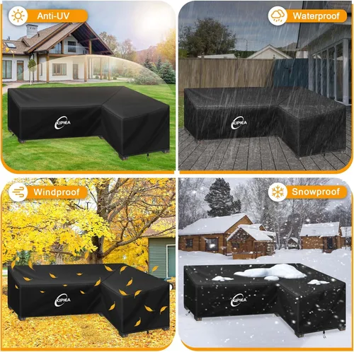 Miniatura 6 de Kipiea Funda para Sofá Seccional en Forma de L para Patio, Tela Oxford Resistente 420D, Funda Seccional para Exteriores con 6 Hebillas a Prueba