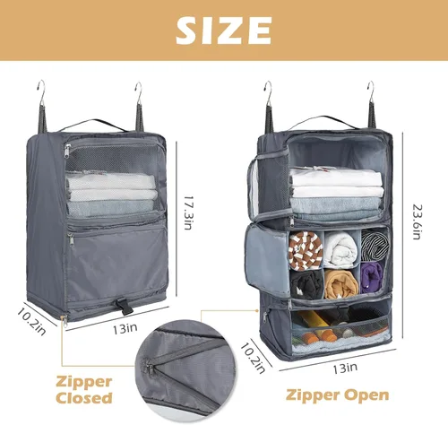 Miniatura 5 de Surblue Estantes colgantes, bolsa de almacenamiento de viaje, cubo de embalaje de compresión para maleta plegable con capa de extensión de gran