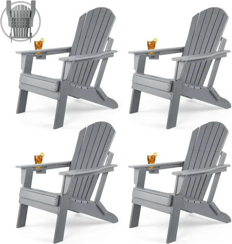 Miniatura 23 de FUNBERRY Silla plegable Adirondack, sillas de hoguera de HDPE para todo tipo de clima con portavasos para exteriores HDPE All Weather
