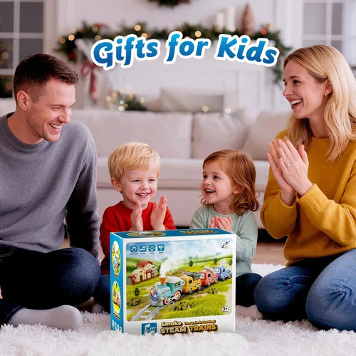 Miniatura 9 de Hot Bee Juego de tren para niños pequeños con vapor - Tren Choo Choo con luz y sonido, juego de tren eléctrico para niños de 2 a 4, juguetes de tren
