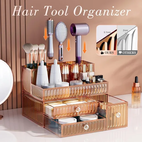 Miniatura 2 de Youdepot Organizador de maquillaje de vidrio templado dorado para cosméticos, cuidado de la piel, herramientas para el cabello, brochas, perfume
