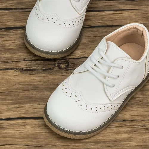 Miniatura 5 de Meckior Toddler Boys Girls Dress Shoes Little Kid Oxford Shoes Wedding Church Dress Shoes PU Leather Lace Up School Uniform Loafer Flats