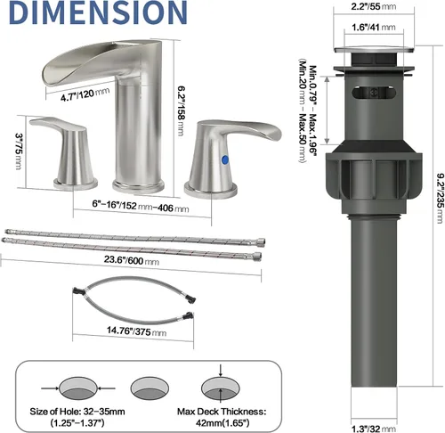 Miniatura 5 de SINGSUO Grifos de baño para fregadero de 3 agujeros, grifo de baño de cascada de 8 pulgadas con boquilla giratoria de 360 grados, grifo generalizado