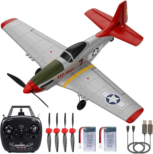 Avión RC P51 de 4 canales con control remoto Aileron/Aerobatic/3Level FC/Gyro estabilizador fácil control para niños adultos principiantes Mejor