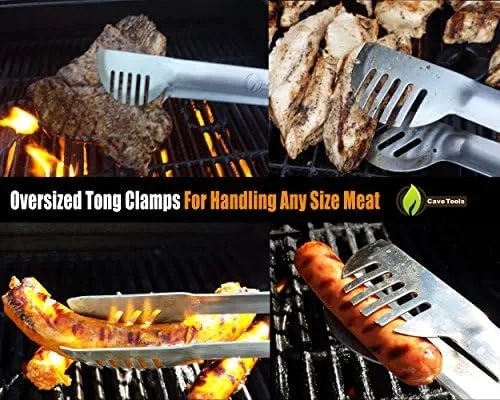 Miniatura 2 de Cave Tools Pinzas para parrilla de acero inoxidable de mango largo de 17 pulgadas con soporte de bloqueo - Accesorios para parrilla de barbacoa