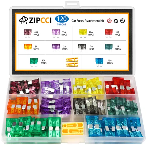 ZIPCCI 120 fusibles estándar para automóvil, kit de surtido de fusibles (1A/2A/3A/5A/10A/15A/20A/25A/30A/35A/40AMP) Fusible de cuchilla automotriz