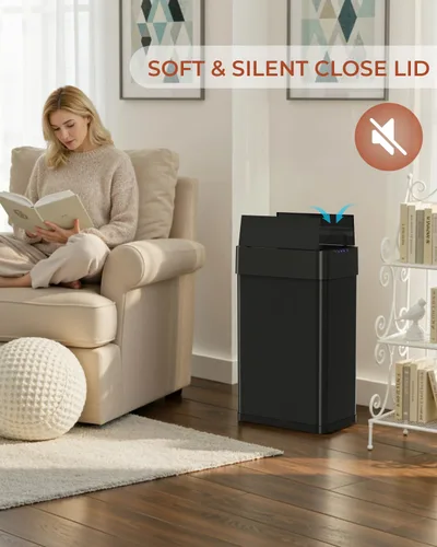 Miniatura 8 de TLSUNNY Basurero automático de 13.2 galones, de acero inoxidable, con sensor de movimiento, cubo de basura inteligente con tapa de mariposa, anillo