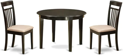 East West Furniture BOCA3-CAP-C Boston - Juego de habitación de 3 piezas que contiene una mesa redonda de madera y 2 sillas de comedor de tela de
