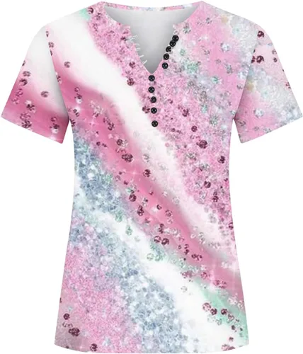 Miniatura 106 de Summer Shirts for Women 2025 Plus Size Short Sleeve Henley Tops Marble Floral Loose Tshirt Tee Casual Dressy Tunics